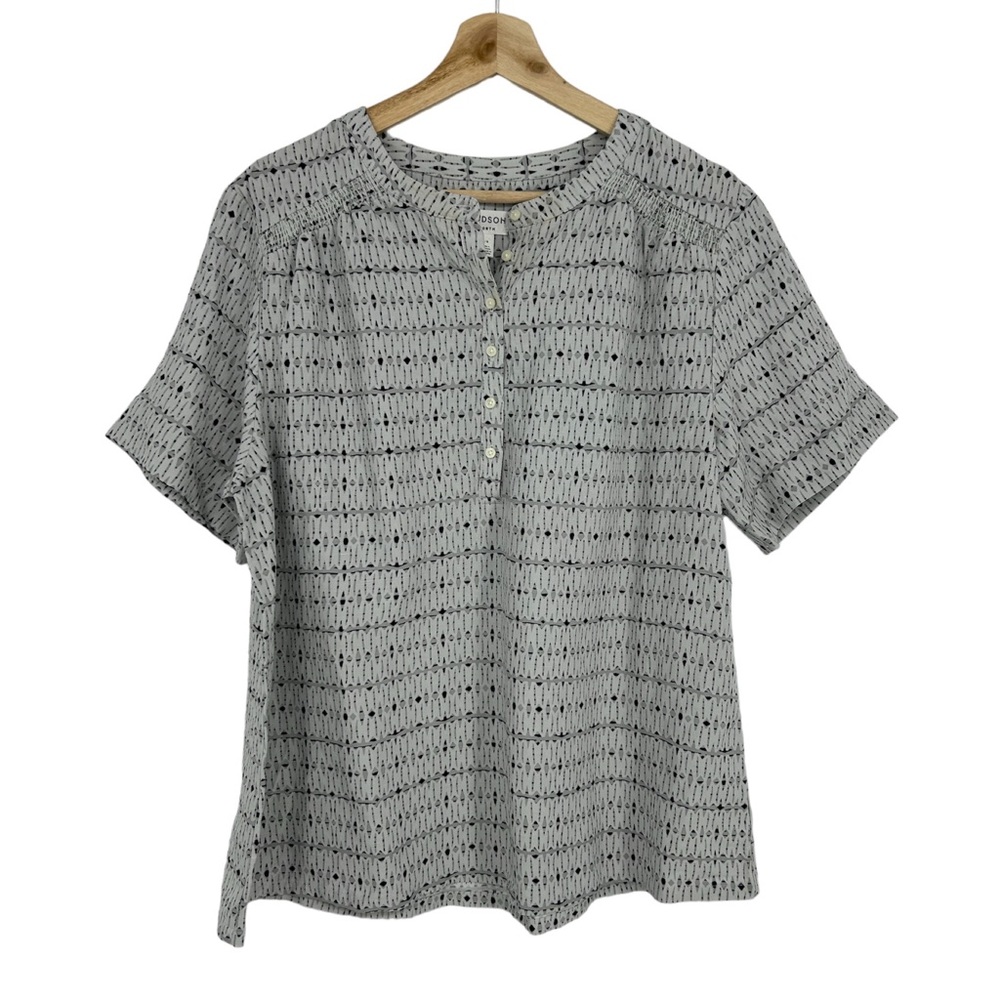 Hudson North Short Sleeve Linen White Gray Print Top